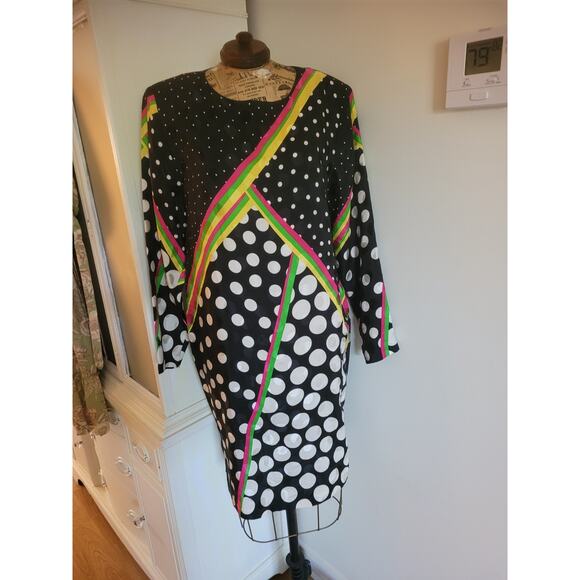 Pat Argenti Dresses & Skirts - Pat Argenti Silk Dress Vintage Black White Polk A Dot Multicolor Stripes Small
